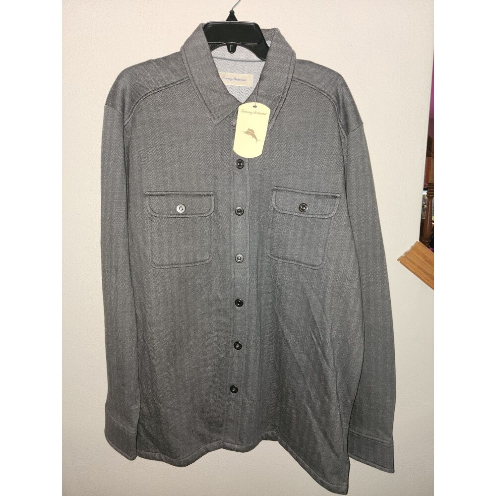 Tommy Bahama Weekend Hideaway Mens L Grey Gorpcore Button Up Shirt Jacket NWT